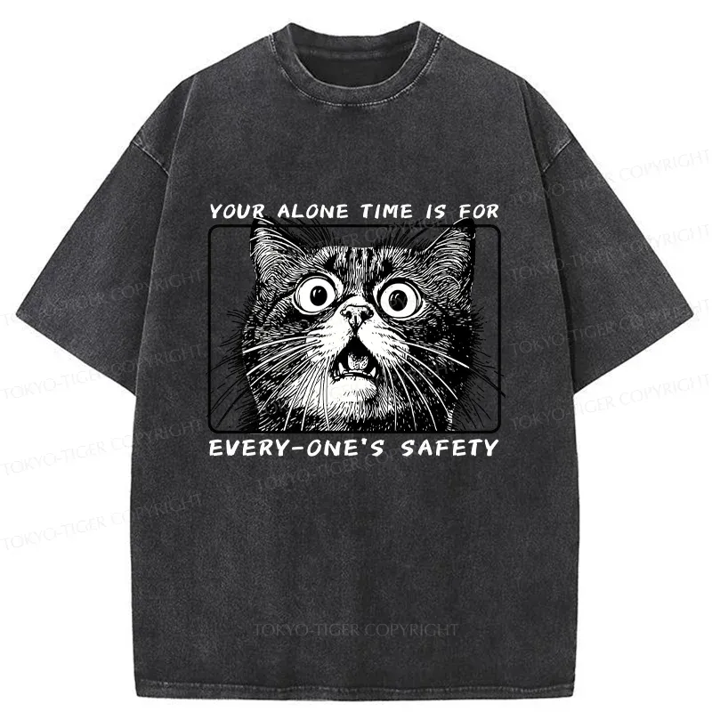 Tokyo-Tiger Cat Alone Meme Washed T-Shirt