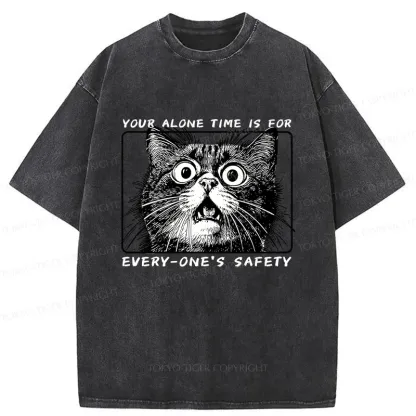 Tokyo-Tiger Cat Alone Meme Washed T-Shirt