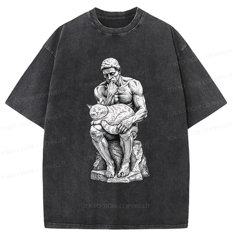 Tokyo-Tiger Thinker Pets The Cat Washed T-Shirt
