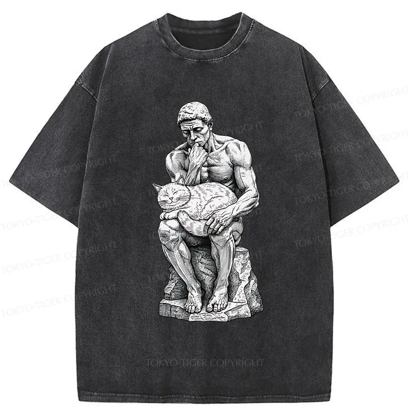 Tokyo-Tiger Thinker Pets The Cat Washed T-Shirt Sale