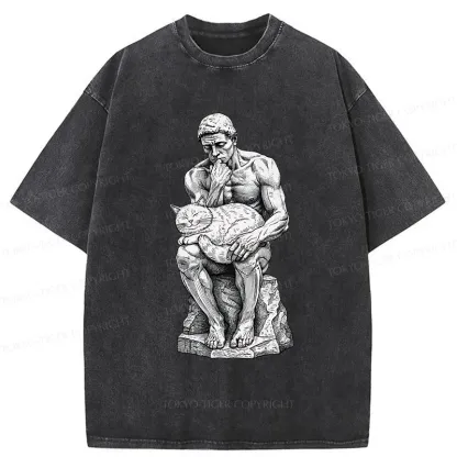 Tokyo-Tiger Thinker Pets The Cat Washed T-Shirt