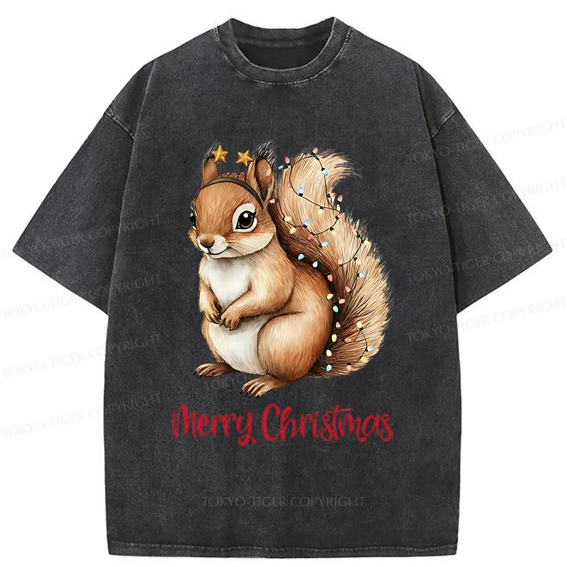 Tokyo-Tiger Christmas Squirrel Washed T-Shirt