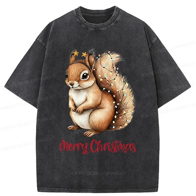 Tokyo-Tiger Christmas Squirrel Washed T-Shirt Sale