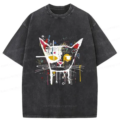 Tokyo-Tiger Abstract Cat Funny Washed T-Shirt