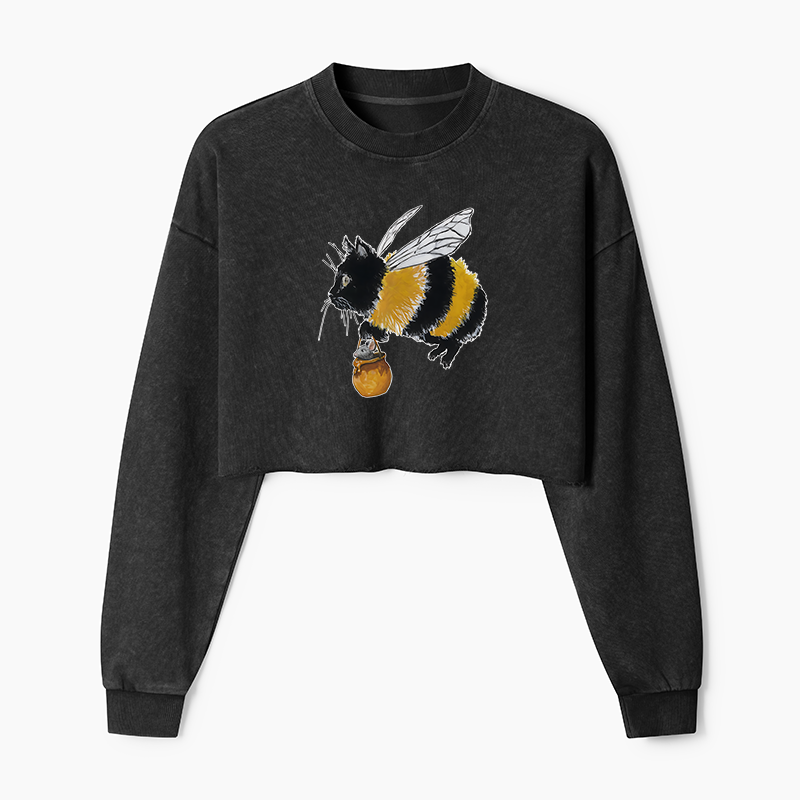 Tokyo-Tiger Catbee Funny Washed Crop Sweatshirt