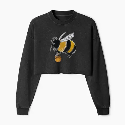 Tokyo-Tiger Catbee Funny Washed Crop Sweatshirt