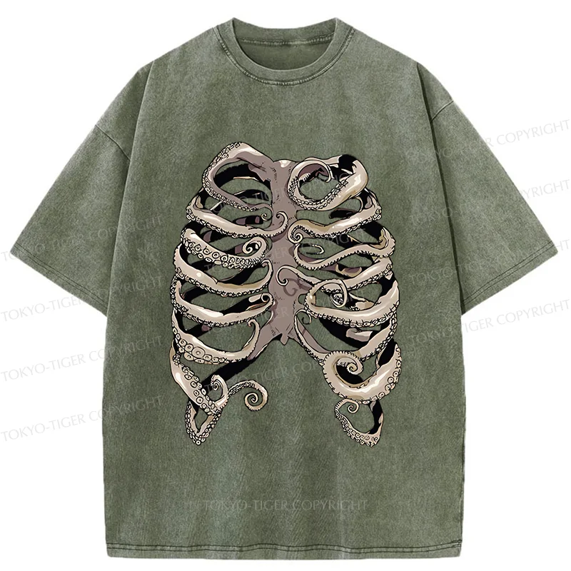 Tokyo-Tiger Octopus Skeleton Washed T-Shirt