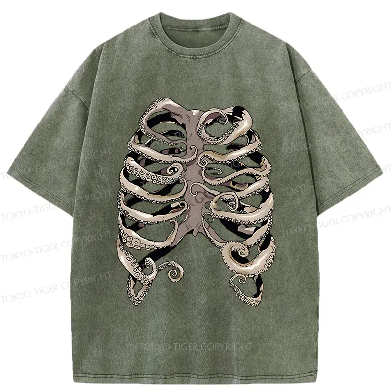 Tokyo-Tiger Octopus Skeleton Washed T-Shirt