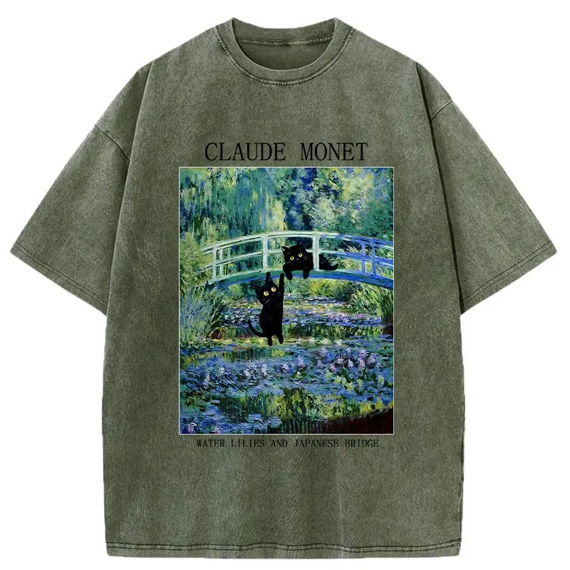 Tokyo-Tiger Water Lilies And Japanese Bridge Washed T-Shirt
