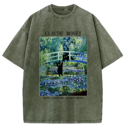 Tokyo-Tiger Water Lilies And Japanese Bridge Washed T-Shirt