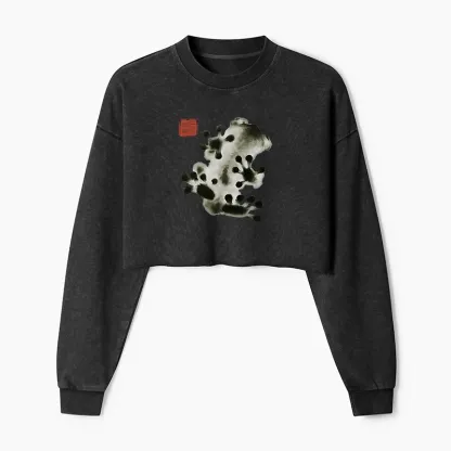 Tokyo-Tiger Ink Painting Frog Washed Crop Sweatshirt