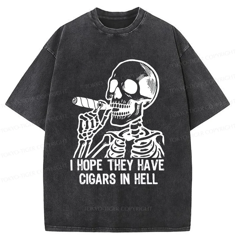 Tokyo-Tiger Skeleton Smoking A Cigar Washed T-Shirt