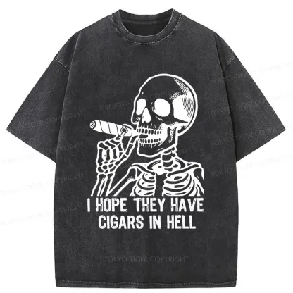 Tokyo-Tiger Skeleton Smoking A Cigar Washed T-Shirt