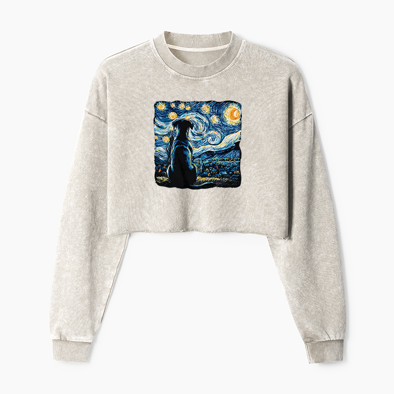 Tokyo-Tiger Starry Night Dog Washed Crop Sweatshirt