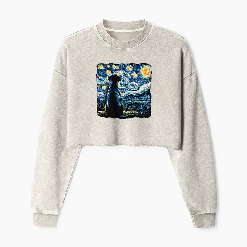 Tokyo-Tiger Starry Night Dog Washed Crop Sweatshirt