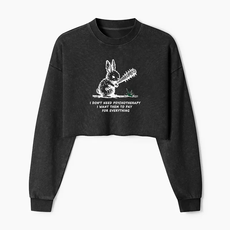 Tokyo-Tiger Violent Rabbit Funny Washed Crop Sweatshirt