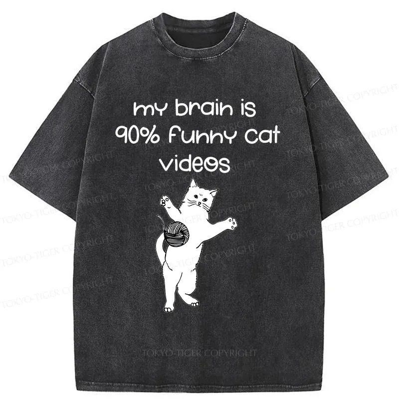 Tokyo-Tiger Funny Cat Videos Washed T-Shirt