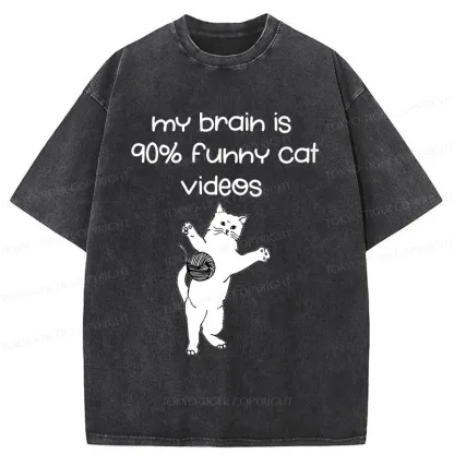 Tokyo-Tiger Funny Cat Videos Washed T-Shirt