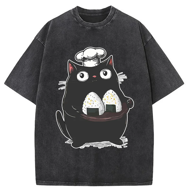 Tokyo-Tiger Onigiri Made By Cat Chef Washed T-Shirt