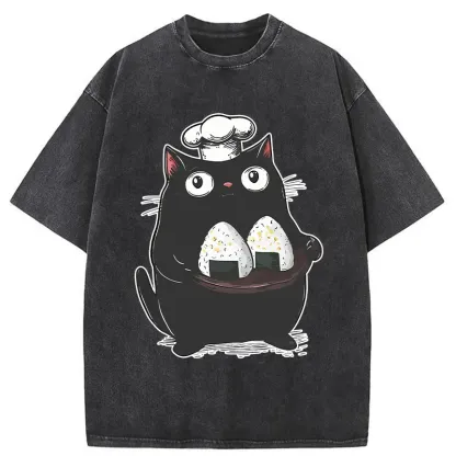 Tokyo-Tiger Onigiri Made By Cat Chef Washed T-Shirt