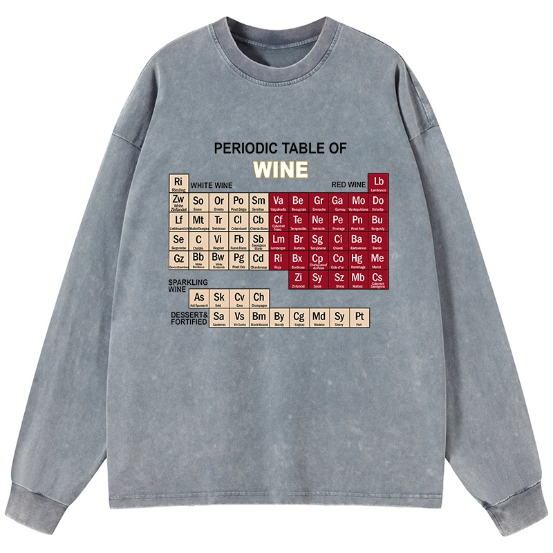 Tokyo-Tiger Table of Elements of Wine Washed Long Sleeve T-Shirt