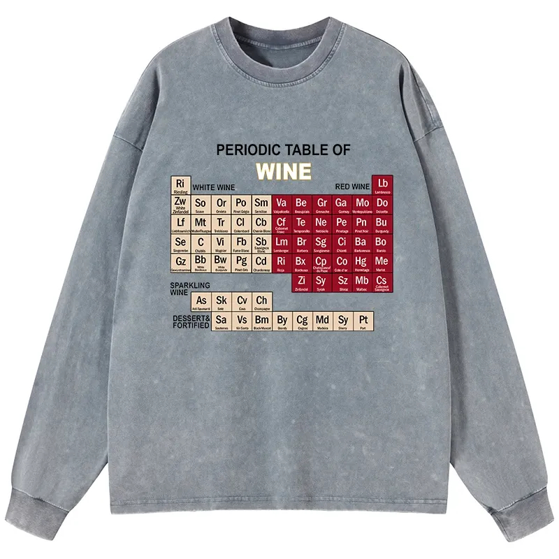 Tokyo-Tiger Table of Elements of Wine Washed Long Sleeve T-Shirt