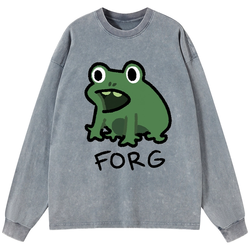 Tokyo-Tiger Funny Forg Japan Washed Long Sleeve T-Shirt