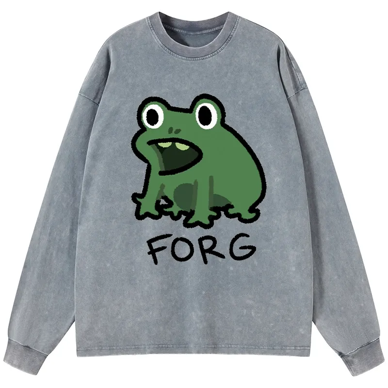 Tokyo-Tiger Funny Forg Japan Washed Long Sleeve T-Shirt