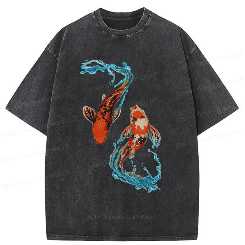 Tokyo-Tiger Red Koi Japanese Washed T-Shirt