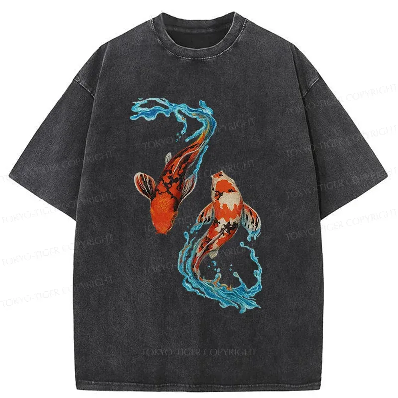 Tokyo-Tiger Red Koi Japanese Washed T-Shirt