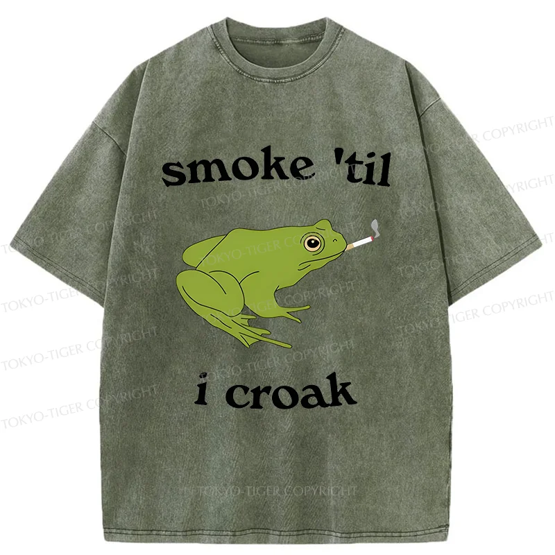 Tokyo-Tiger Smoking Frog Funny Washed T-Shirt