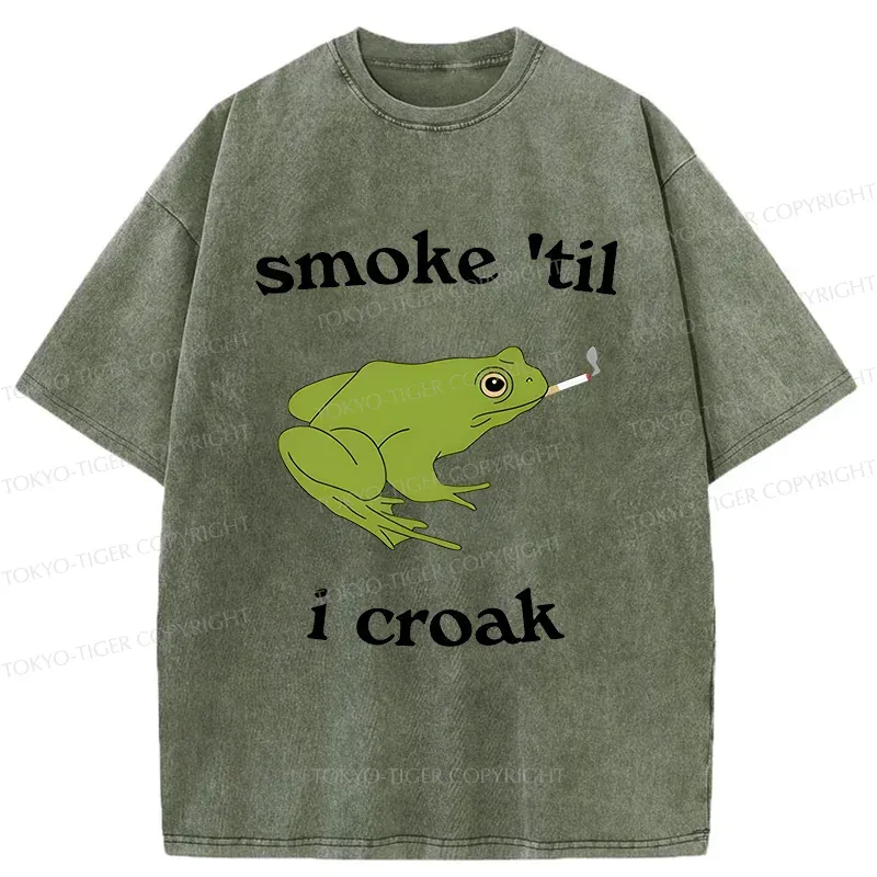 Tokyo-Tiger Smoking Frog Funny Washed T-Shirt