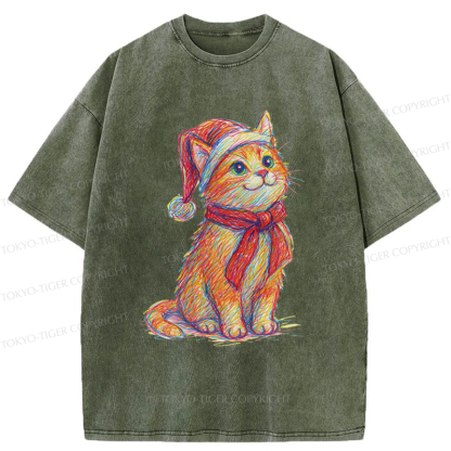 Tokyo-Tiger Lovely Christmas Cat Washed T-Shirt