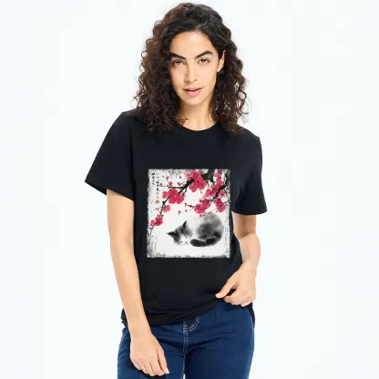 Tokyo-Tiger Ink Wash Painting: A Cat Lying Flat Under The Tree Classic T-Shirt