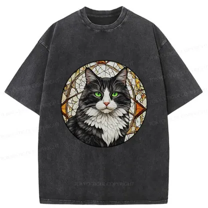 Tokyo-Tiger Tuxedo Cat Art Washed T-Shirt