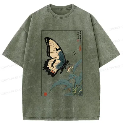 Tokyo-Tiger Ukiyo-e Butterfly Washed T-Shirt