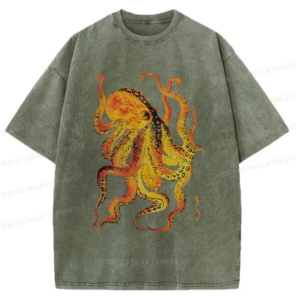 Tokyo-Tiger Deep Sea Gorgeous Octopus Washed T-Shirt