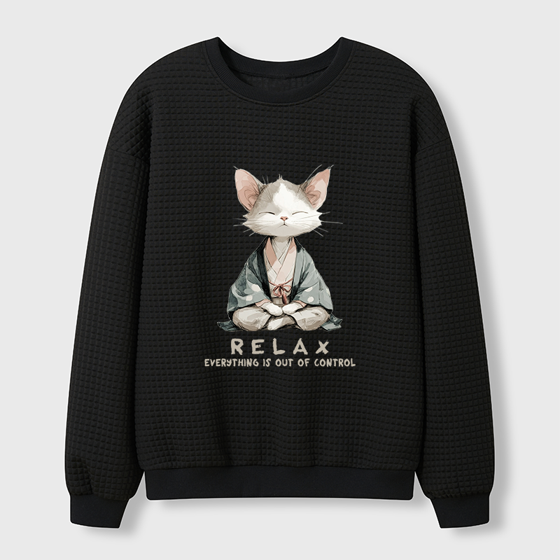 Tokyo-Tiger Zen Cat Relaxation Everything's Out Of Control Waffle Sweatshirt