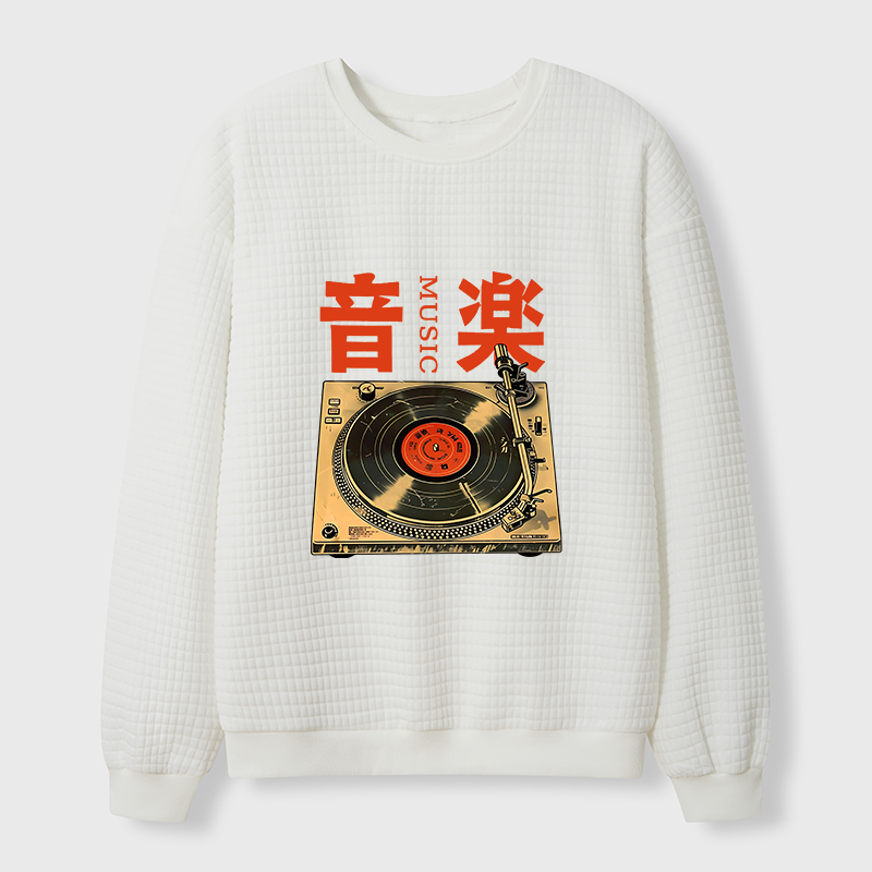Tokyo-Tiger Retro Music Record Player Waffle Sweatshirt