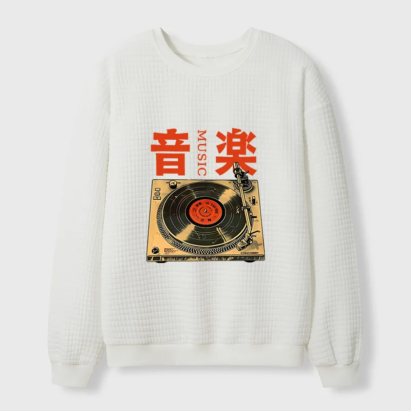 Tokyo-Tiger Retro Music Record Player Waffle Sweatshirt