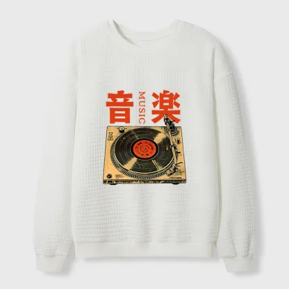 Tokyo-Tiger Retro Music Record Player Waffle Sweatshirt