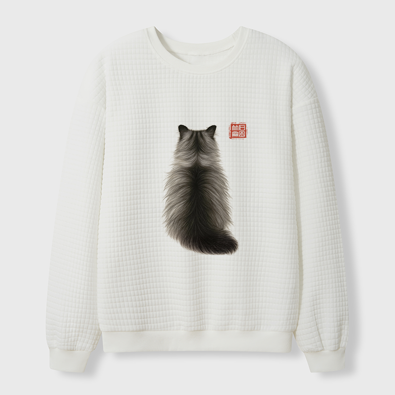 Tokyo-Tiger Cat's Back Ink Painting Waffle Sweatshirt