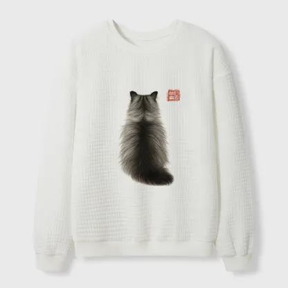 Tokyo-Tiger Cat's Back Ink Painting Waffle Sweatshirt