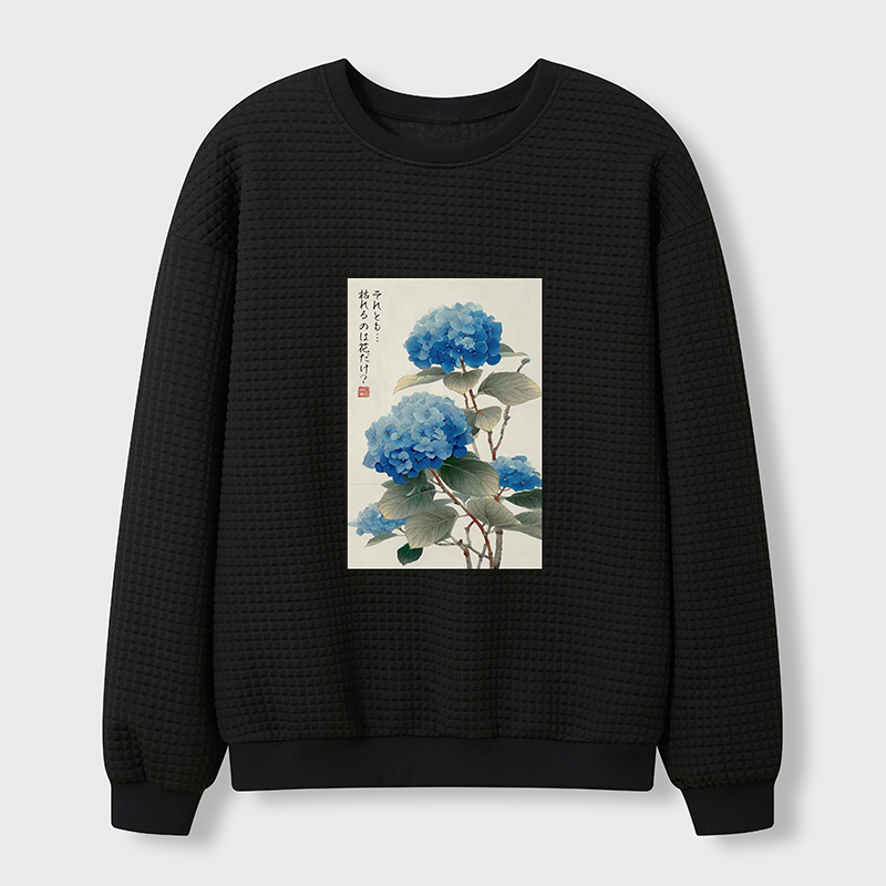 Tokyo-Tiger Ukiyoe Hydrangeas: A Reflection of the Soul Waffle Sweatshirt