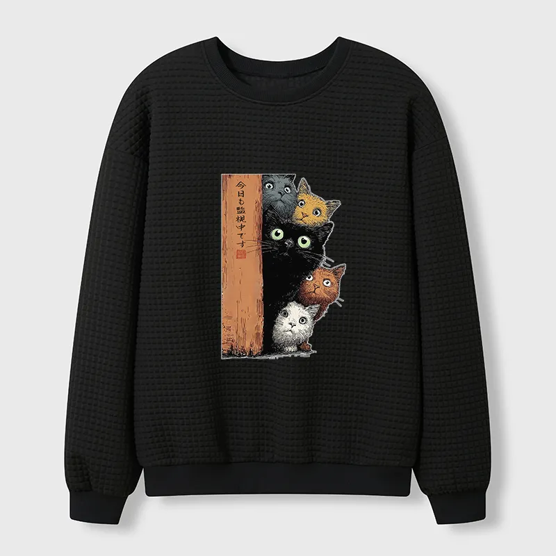 Tokyo-Tiger Five Cats Are Watching You Waffle Sweatshirt