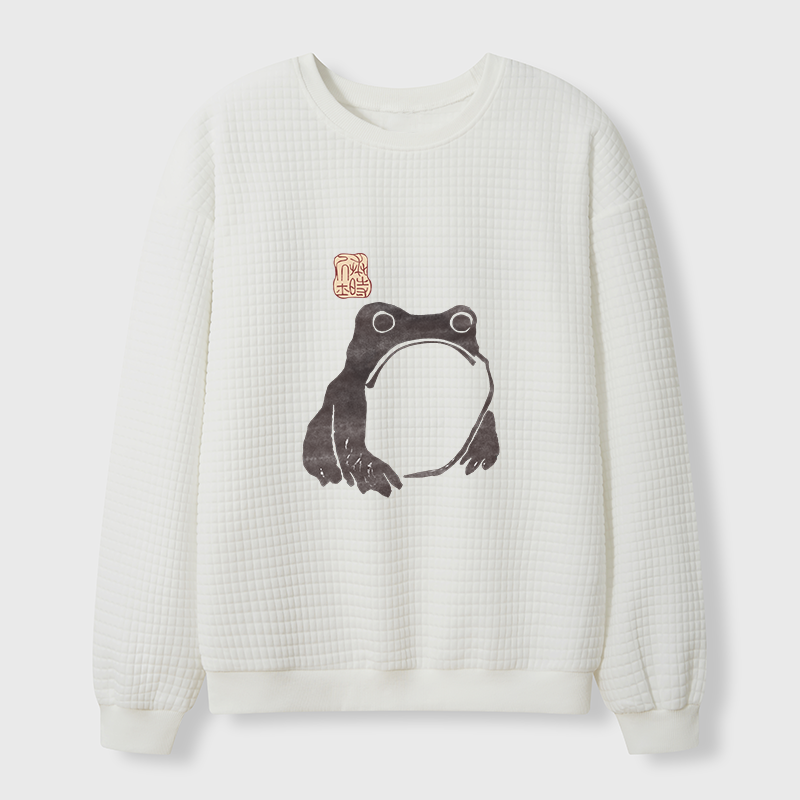 Tokyo-Tiger Matsumoto Hoji Woodblock Print Frog Waffle Sweatshirt