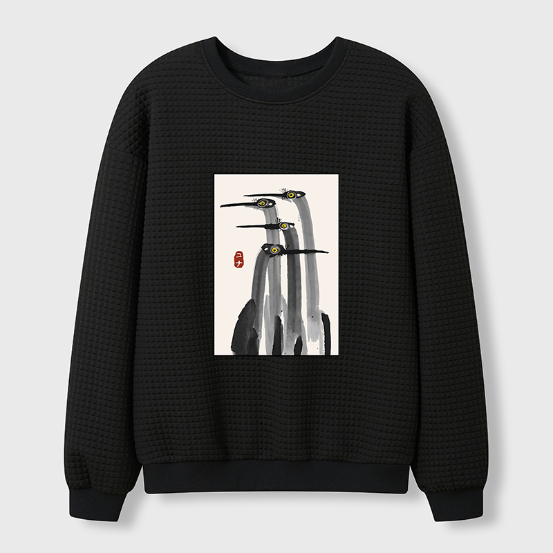 Tokyo-Tiger Japanese Crane Poster Waffle Sweatshirt