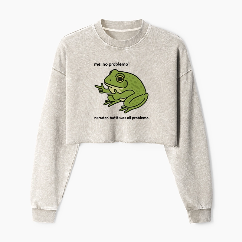 Tokyo-Tiger Stupid Frog Meme Washed Crop Sweatshirt