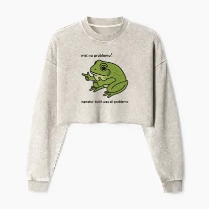 Tokyo-Tiger Stupid Frog Meme Washed Crop Sweatshirt