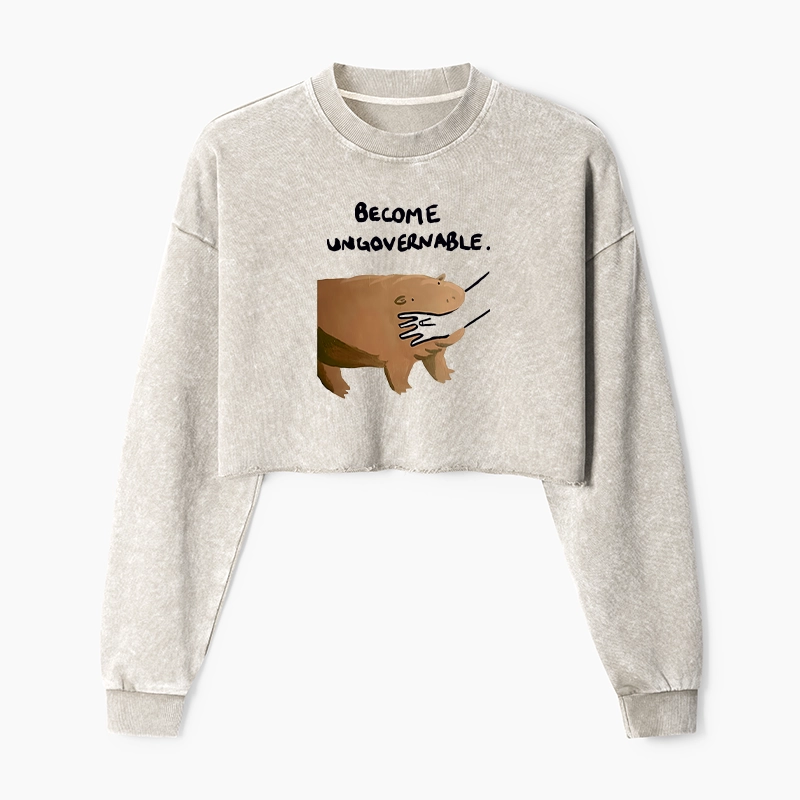 Tokyo-Tiger Moo Deng Bites Someone's Arm Washed Crop Sweatshirt